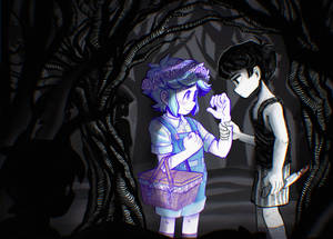 Omori And Basil In Dark Forest Wallpaper