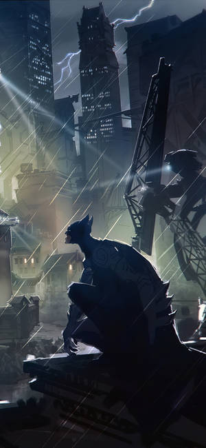 On A Roof Batman Arkham Iphone Wallpaper