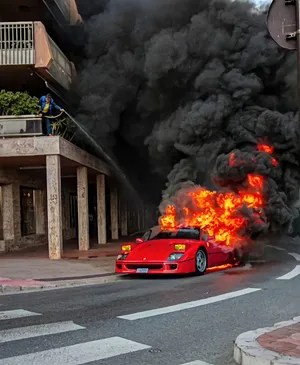 On Fire Red Sports Car Wallpaper