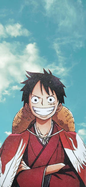 One Piece Luffy Pfp With Smile Wearing Kimono Wallpaper