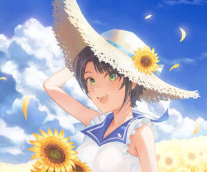 Oozora Subaru With Sunflowers Hololive Wallpaper