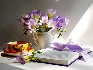 Open Book And Tea Time Wallpaper