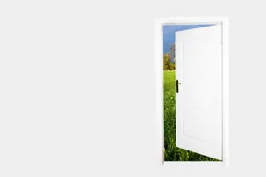 Open Door Green Outside Wallpaper