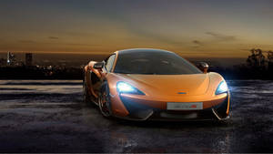 Orange 3d Car With City View Wallpaper