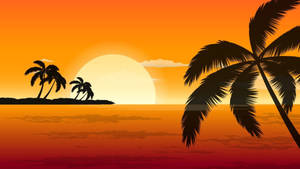 Orange Aesthetic Sunset Island Wallpaper