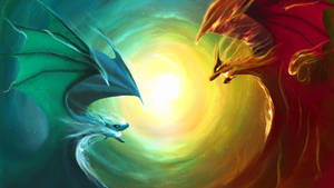 Orange And Green Dragons Wallpaper