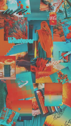 Orange And Teal Aesthetic Collage Wallpaper