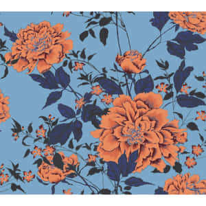 Orange Flowers Painting Blue Background Wallpaper