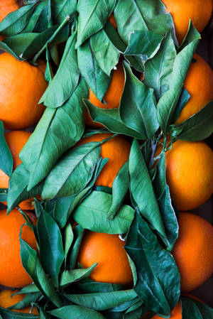 Orange Fruit With Leaves Wallpaper
