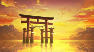 Orange Gradient Sunset Torii Gate Wallpaper