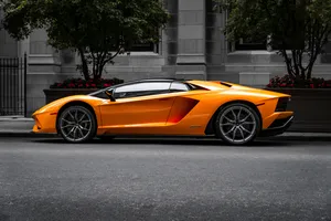 Orange Lamborghini Aventador Sports Car Wallpaper