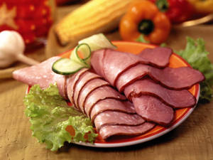 Orange Plate With Ham Wallpaper