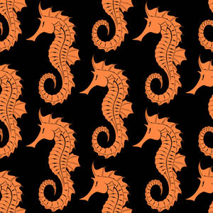 Orange Seahorses Pattern Wallpaper