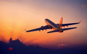 Orange Sunset Sky Plane Background Wallpaper