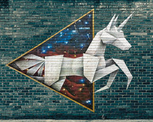 Origami Unicorn Graffiti Street Art Wallpaper