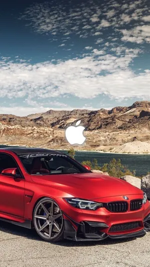 Outdoors With Red Bmw M4 Car Iphone Wallpaper