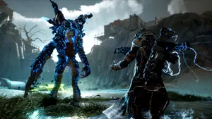 Outriders Technomancer Vs Oreyard Queen Wallpaper