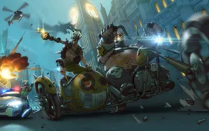 Overwatch Junkrat Roadhog Rides Hd Wallpaper