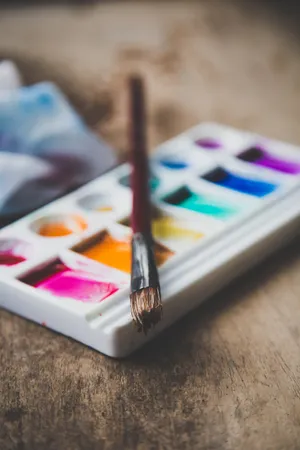 Paint Brush And Watercolor Palette Wallpaper
