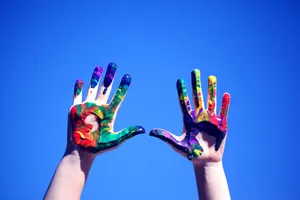 Painted Blue Hands Wallpaper