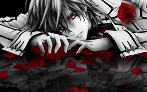 Pale Anime Boy With Red Rose Wallpaper