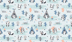 Panda Cactus Pattern Background Wallpaper