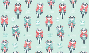 Panda On Motorcycle Pattern Wallpaper
