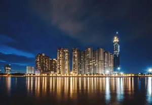 Panorama City Outline Night Wallpaper