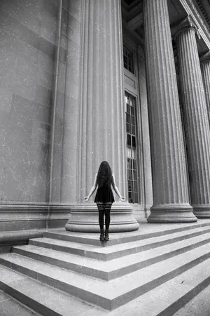 Paranormal Spooky Girl On Steps Wallpaper