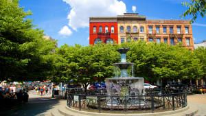 Park Fountain In Greenwich Ct Wallpaper