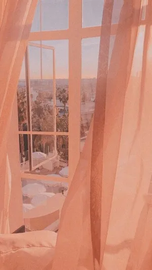 Pastel Peach Aesthetic Bed Curtains Wallpaper