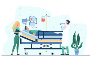 Patient On Hospital Bed Cartoon Wallpaper