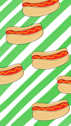 Patterned Hot Dogs Green Stripes Wallpaper