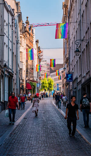 Pavement With Gay Pride Flags Wallpaper