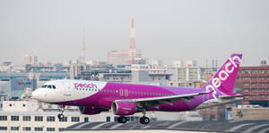 Peach Aviation Plane In Descent Wallpaper