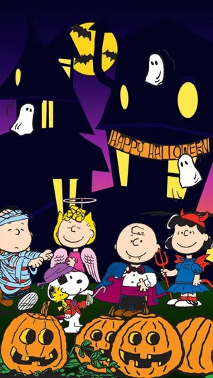 Peanuts Gang In Cartoon Halloween Wallpaper