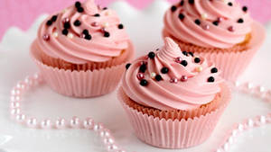 Pebbled Pink Cupcake Dessert Wallpaper