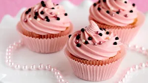 Pebbled Pink Cupcake Dessert Wallpaper