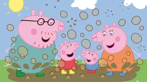 Peppa Pig Family In Puddle Wallpaper