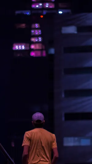 Person Looking Building Purple Aesthetic Wallpaper