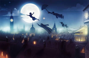 Peter Pan Flying To Neverland Wallpaper