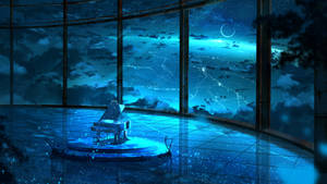 Piano Luminous Blue Glass Room Wallpaper
