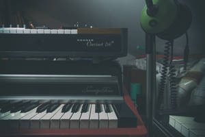 Piano With Music Synthesizer Wallpaper
