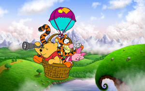 Piglet Flying Basket Wallpaper