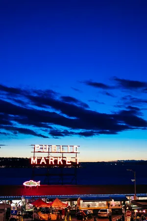 Pike Place Market Dark Blue Sky Wallpaper