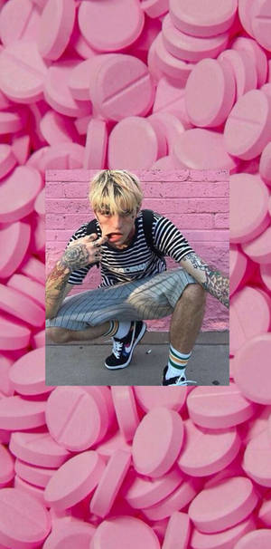 Pink Aesthetic Lil Peep With Pills Wallpaper