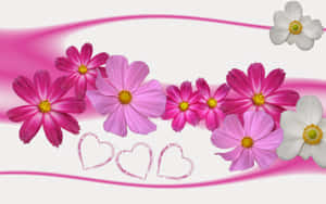 Pink And White Cute Floral With Hearts Wallpaper