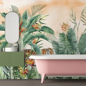 Pink Bathtub Tropical Wallpaper Wallpaper