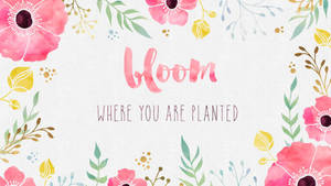 Pink Bloom Quote On Girly Watercolor Flowers Wallpaper