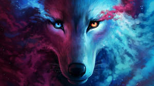 Pink Blue Wolf Fantasy Art Wallpaper